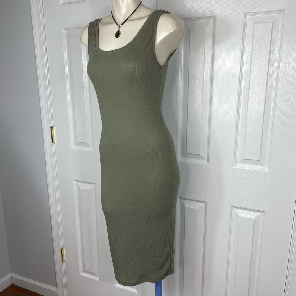 AMBIANCE tank top dress RIBBED woven knit sleeveless olive green long dr… - Picture 3 of 8